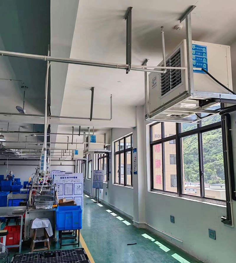 汽配廠整體降溫，安裝蒸發(fā)冷省電空調(diào)-臥式軸流機組