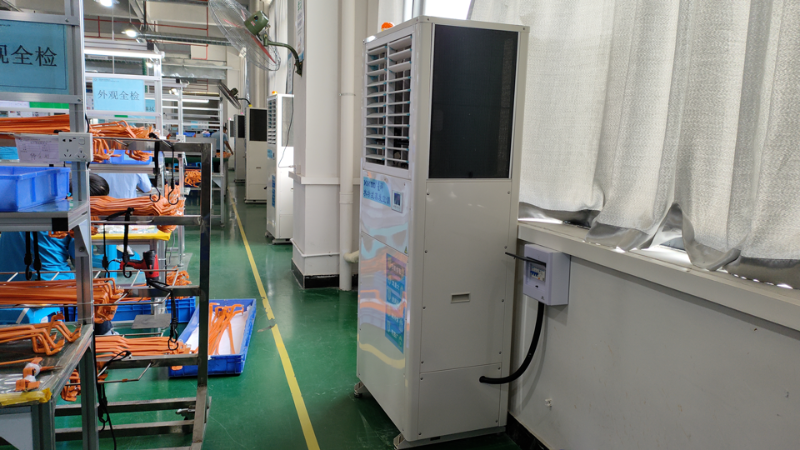 大型五金廠整體降溫，安裝工業(yè)蒸發(fā)冷省電空調(diào)-立式軸流機(jī)組